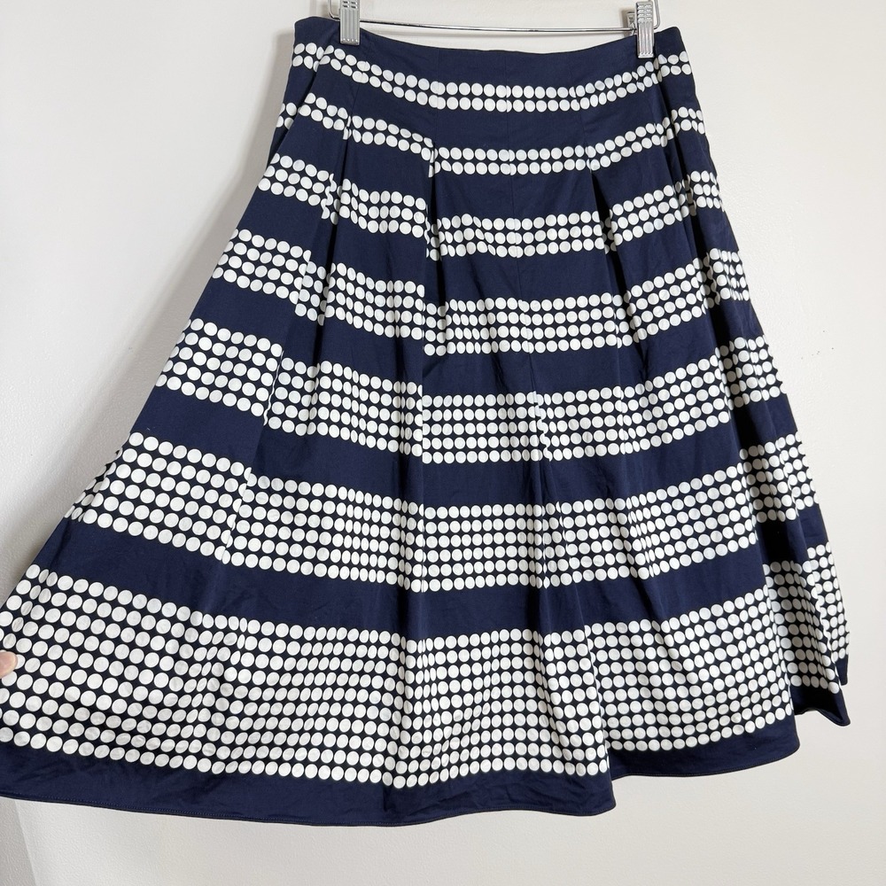 Talbots Womens  Polka Dot A-Line Skirt  6 Navy Blue White Lined Nautical Preppy